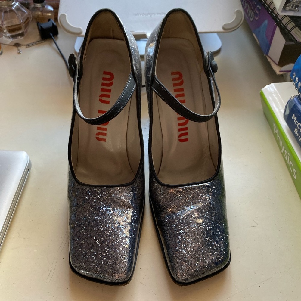 vintage miu miu glitter pumps, 1990s mary janes